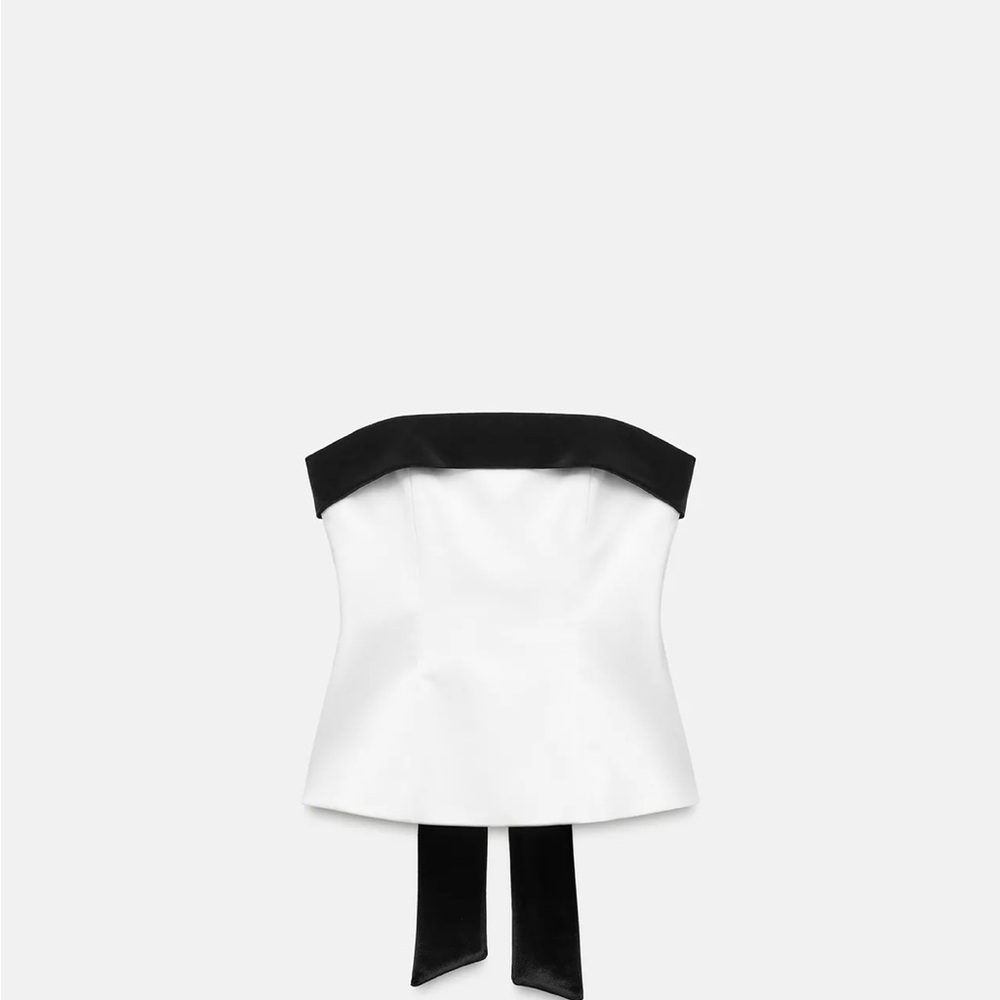 Elegant Black and White Strapless Bow Top